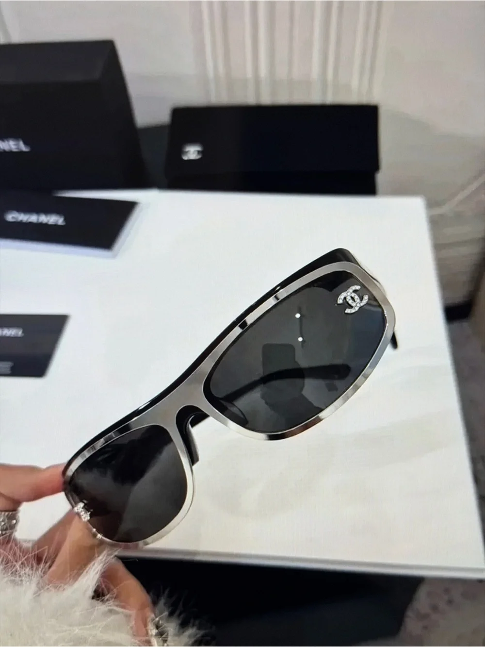 Chanel Shield Crystal CC Sunglasses Auth